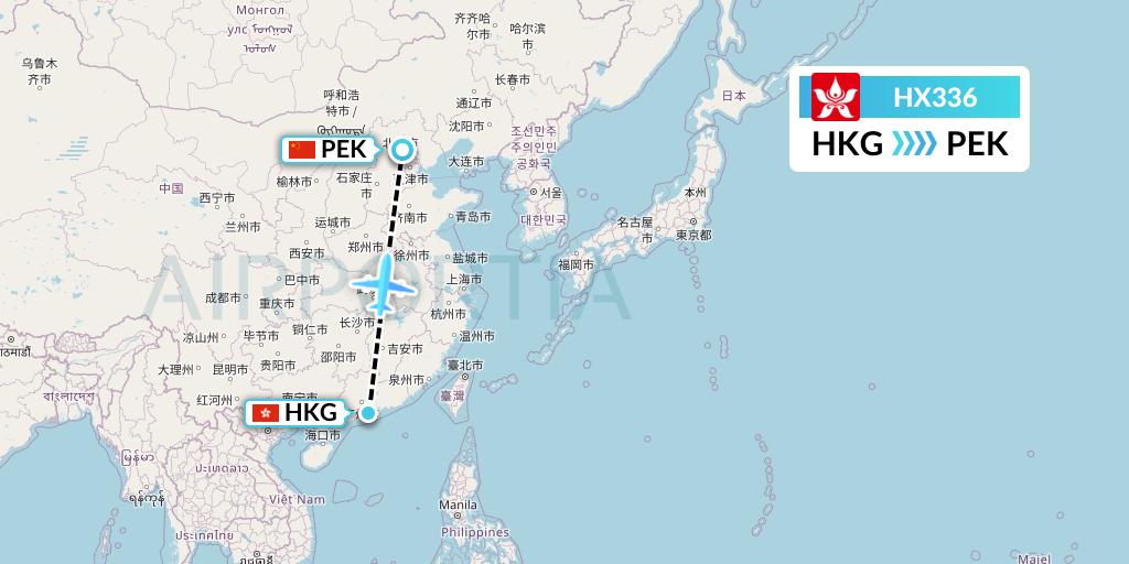 HX336 Hong Kong Airlines Flight Map: Hong Kong to Beijing
