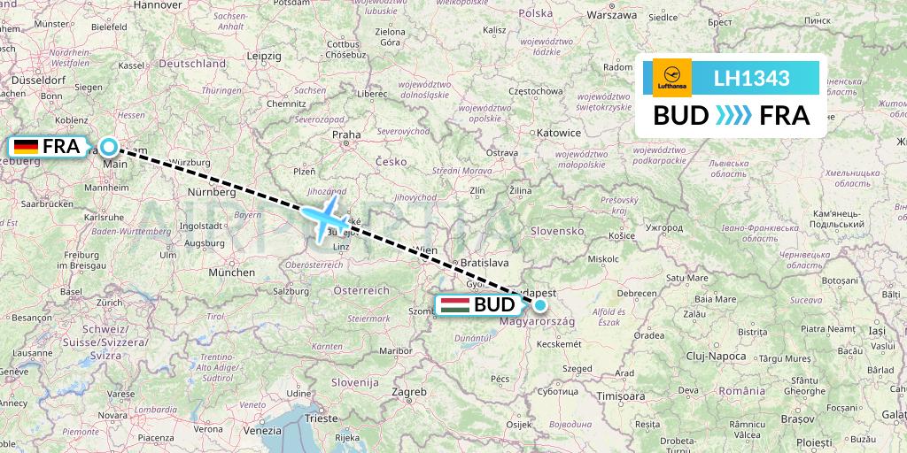 LH1343 Lufthansa Flight Map: Budapest to Frankfurt