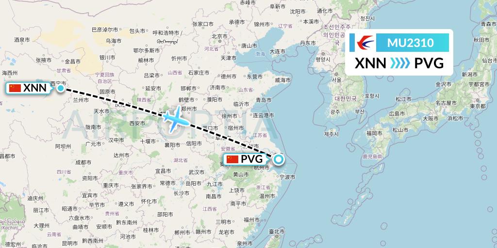 MU2310 China Eastern Airlines Flight Map: Xining to Shanghai