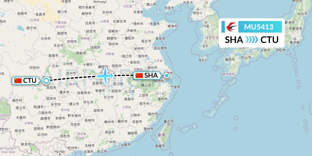 MU5413 China Eastern Airlines Flight Map: Shanghai to Chengdu