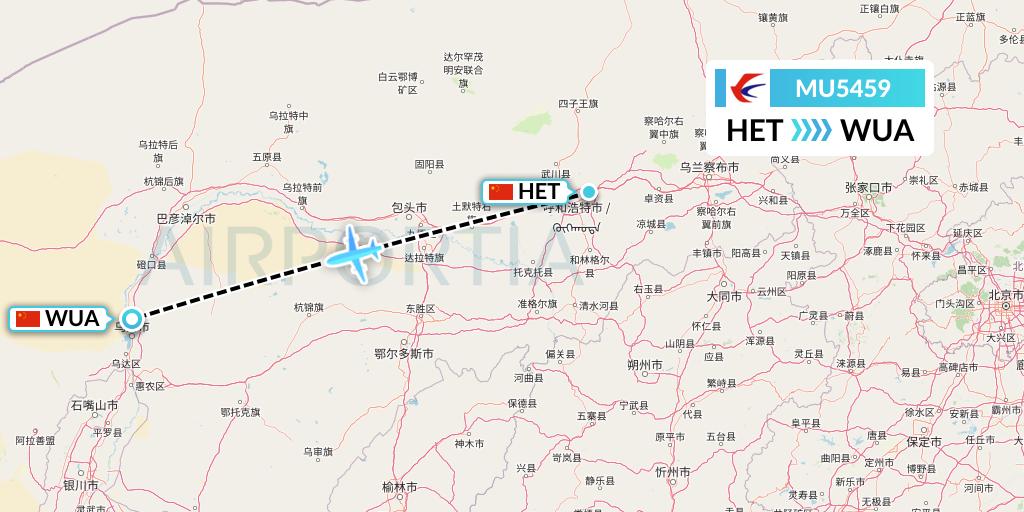 MU5459 China Eastern Airlines Flight Map: Hohhot to Wuhai
