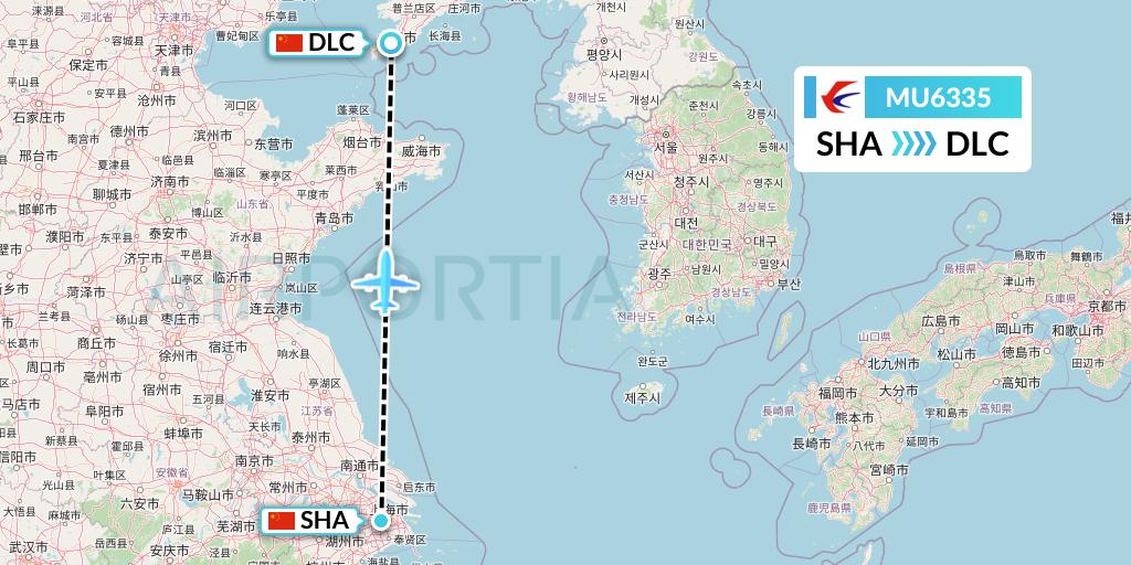 MU6335 China Eastern Airlines Flight Map: Shanghai to Dalian