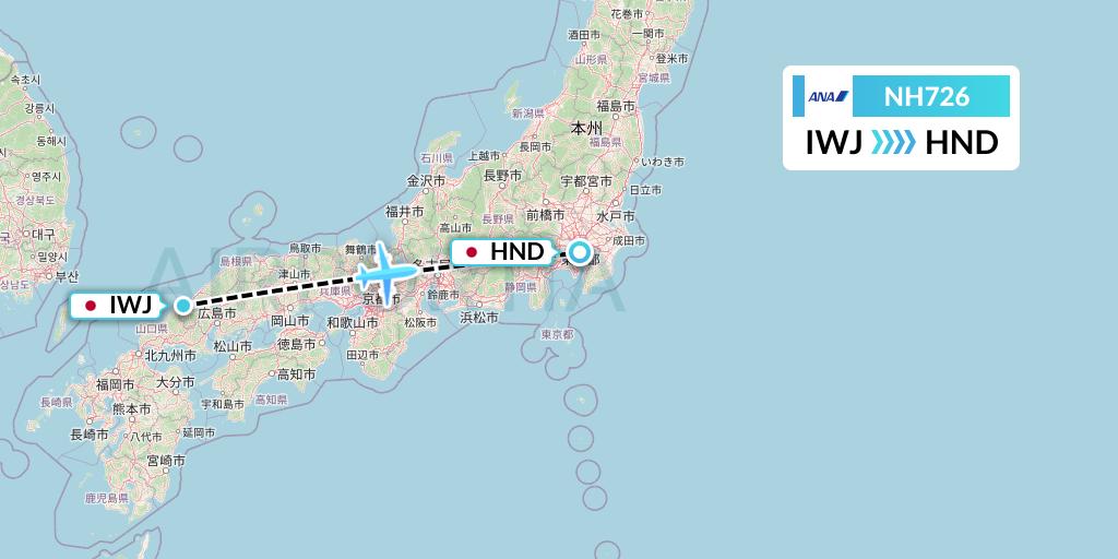 NH726 All Nippon Airways Flight Map: Masuda to Tokyo