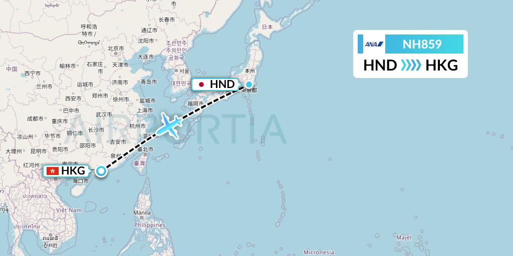NH859 All Nippon Airways Flight Map: Tokyo to Hong Kong