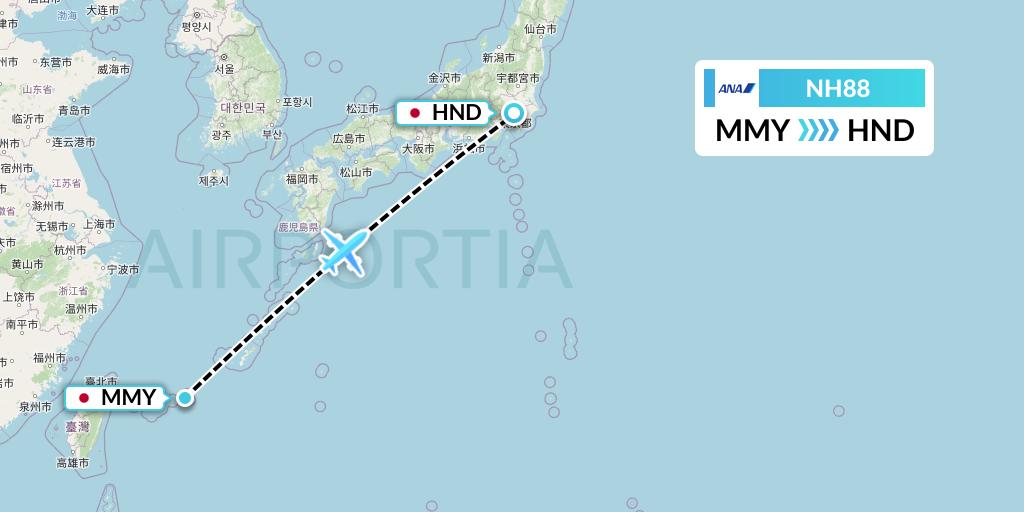 NH88 All Nippon Airways Flight Map: Miyako to Tokyo