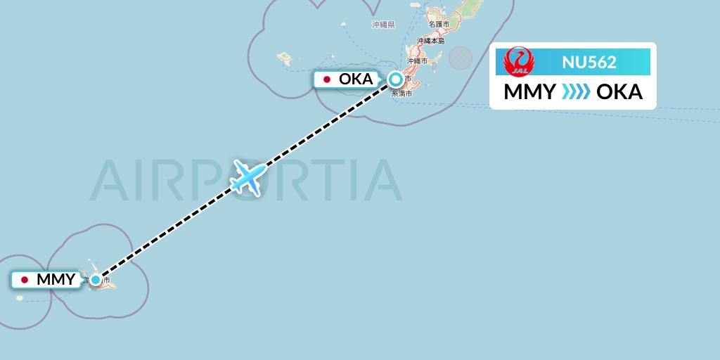 NU562 Japan Transocean Air Flight Map: Miyako to Naha