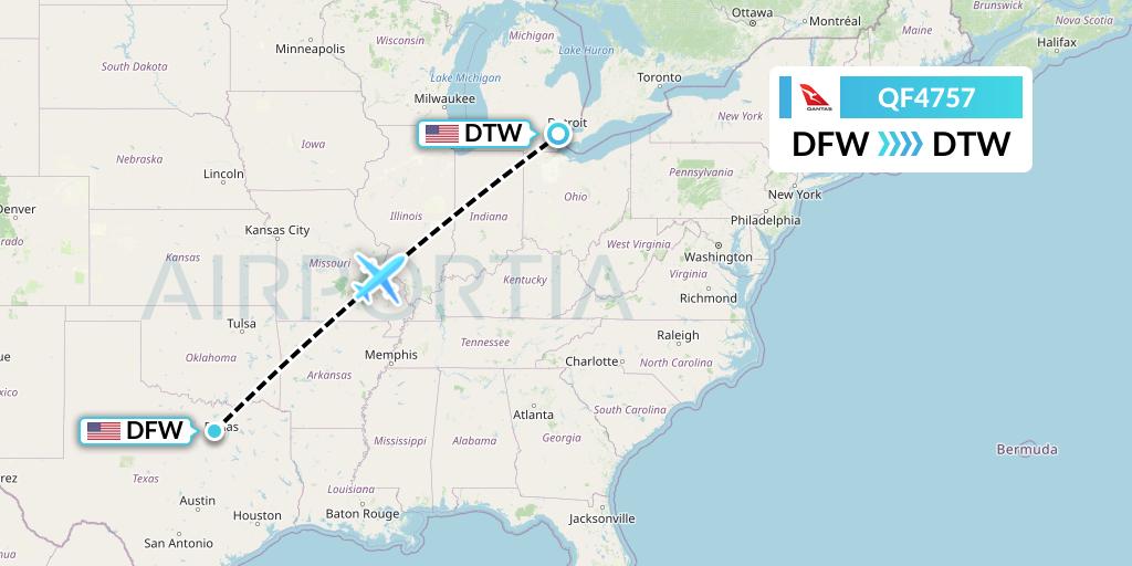 QF4757 Qantas Flight Map: Dallas to Detroit