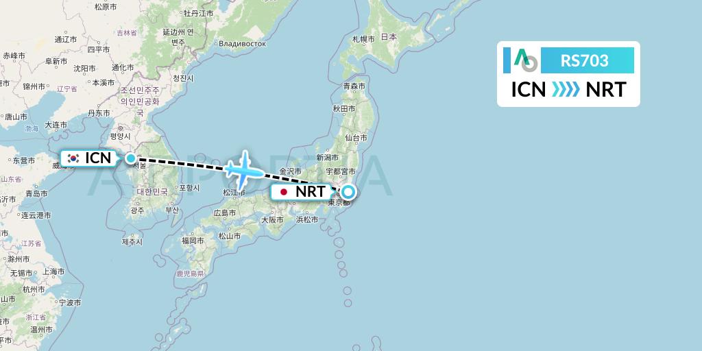 RS703 Air Seoul Flight Map: Seoul to Tokyo