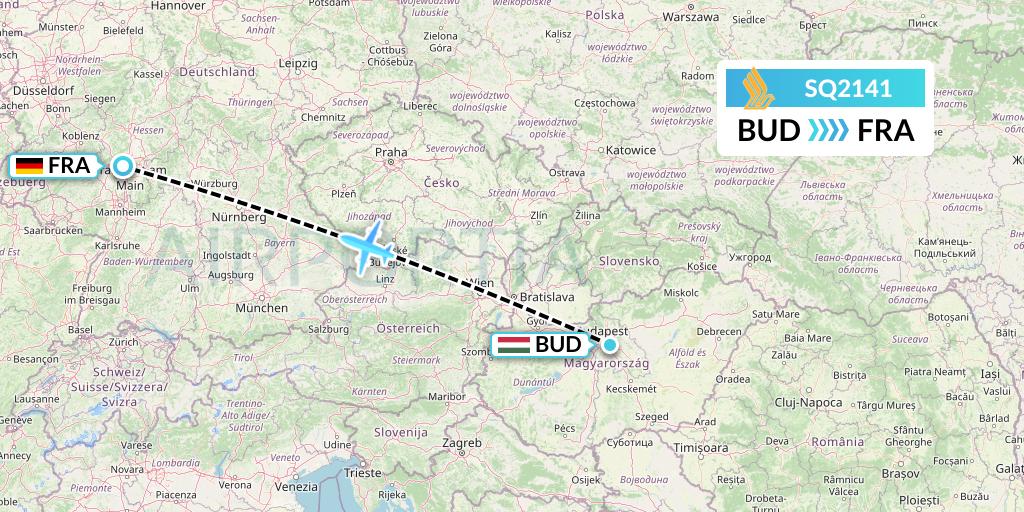 SQ2141 Singapore Airlines Flight Map: Budapest to Frankfurt