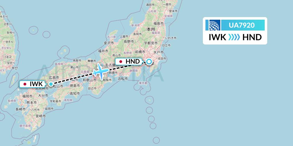 UA7920 United Airlines Flight Map: Iwakuni to Tokyo