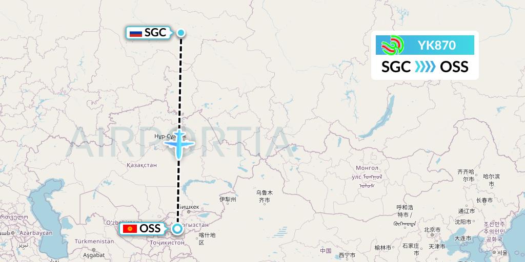 YK870 Avia Traffic Flight Map: Surgut to Osh