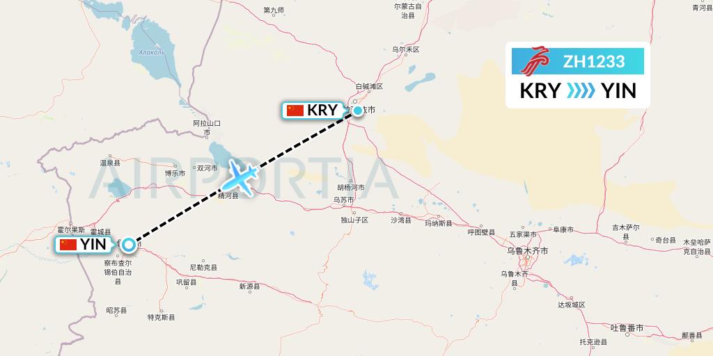 ZH1233 Shenzhen Airlines Flight Map: Karamay to Yining