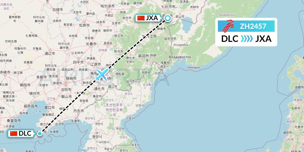 ZH2457 Shenzhen Airlines Flight Map: Dalian to Jixi