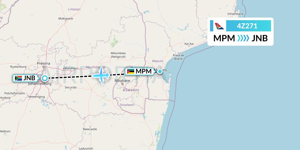 4Z271 Airlink Flight Map: Maputo to Johannesburg