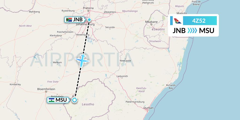 4Z52 Airlink Flight Map: Johannesburg to Maseru
