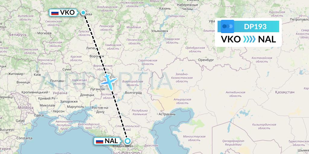 DP193 Pobeda Flight Map: Moscow to Nalchik
