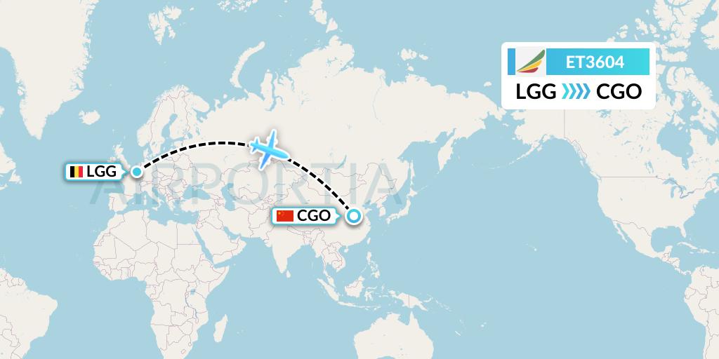 ET3604 Ethiopian Airlines Flight Map: Liege to Zhengzhou