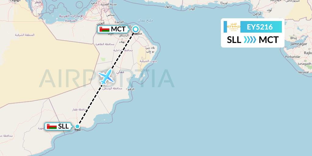 EY5216 Etihad Airways Flight Map: Salalah to Muscat