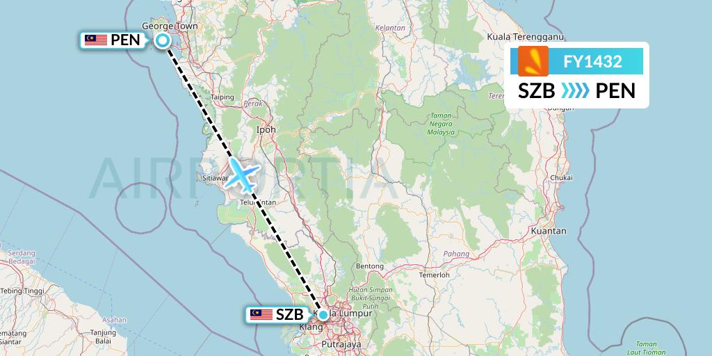 FY1432 Firefly Flight Map: Kuala Lumpur to Penang