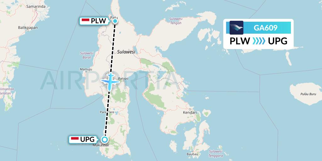 GA609 Garuda Indonesia Flight Map: Palu to Makassar