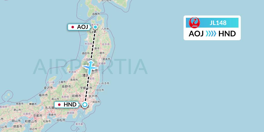 JL148 Japan Airlines Flight Map: Aomori to Tokyo