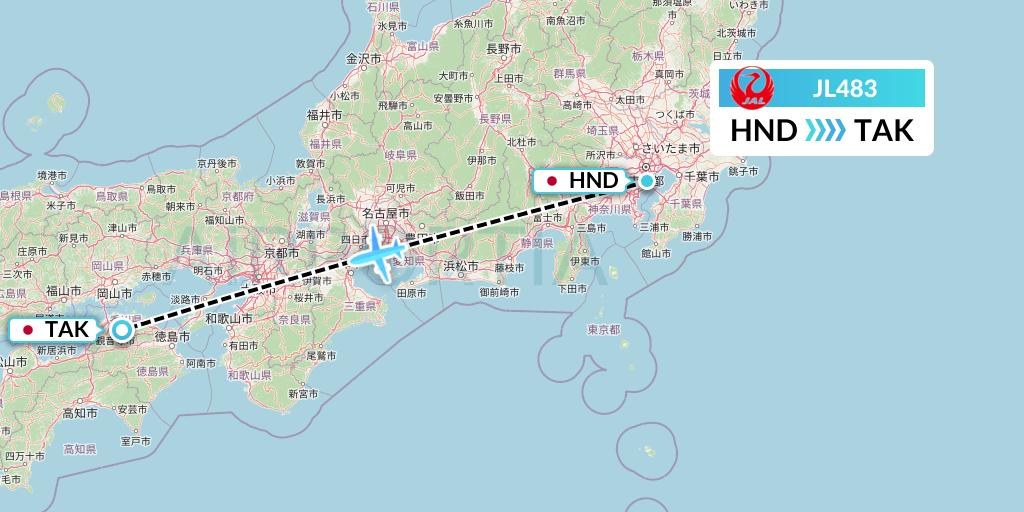 JL483 Japan Airlines Flight Map: Tokyo to Takamatsu
