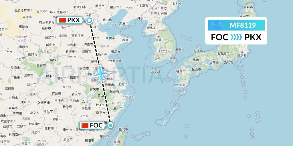MF8119 Xiamen Airlines Flight Map: Fuzhou to Beijing