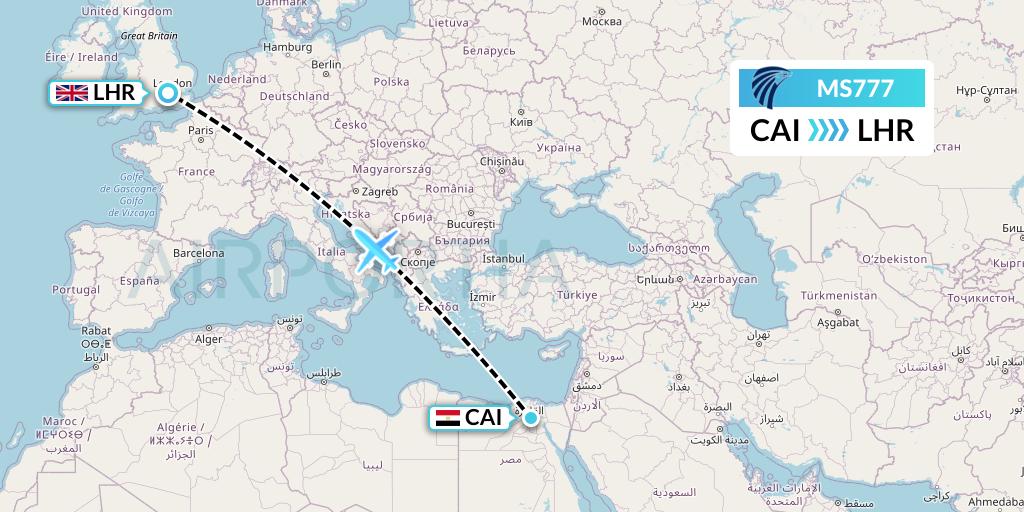 MS777 EgyptAir Flight Map: Cairo to London