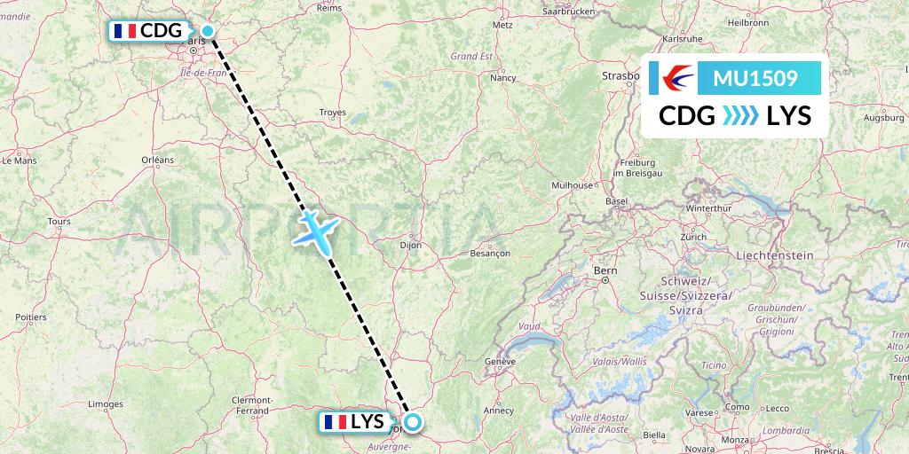 MU1509 China Eastern Airlines Flight Map: Paris to Lyon