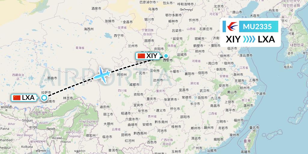 MU2335 China Eastern Airlines Flight Map: Xi'an to Lhasa