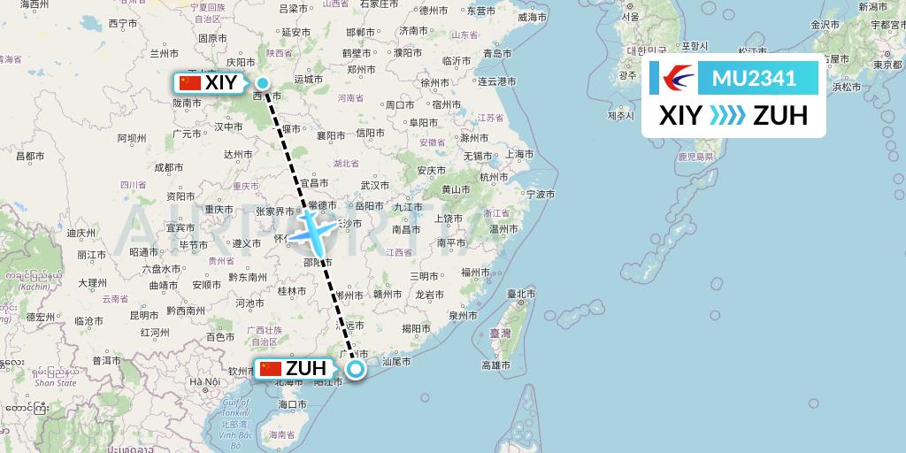 MU2341 China Eastern Airlines Flight Map: Xi'an to Zhuhai