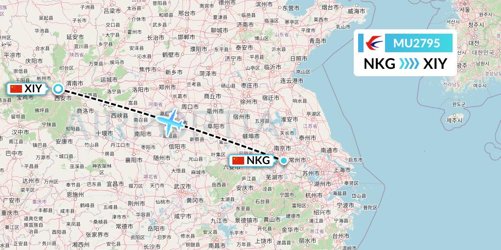 MU2795 China Eastern Airlines Flight Map: Nanjing to Xi'an