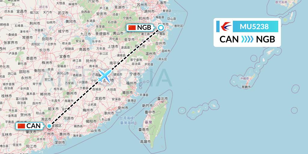 MU5238 China Eastern Airlines Flight Map: Guangzhou to Ningbo