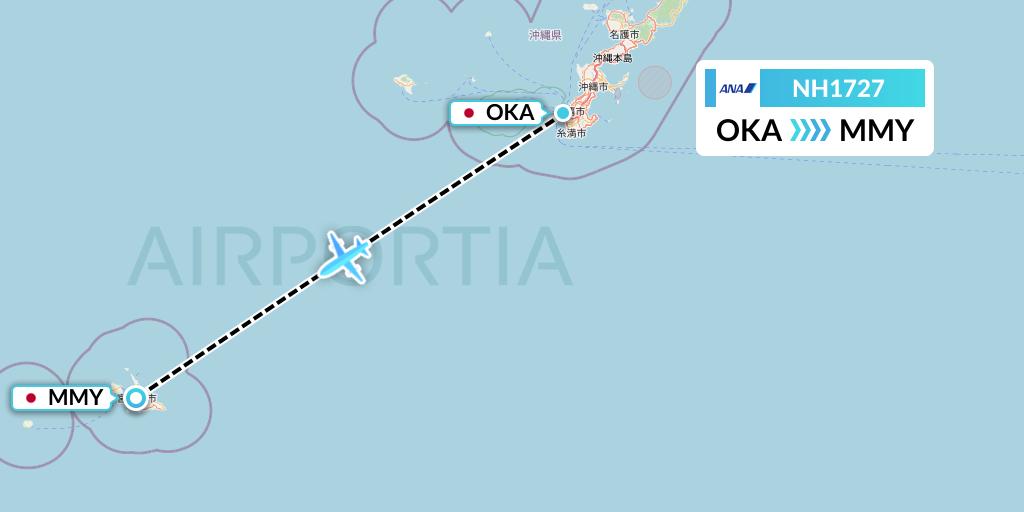 NH1727 All Nippon Airways Flight Map: Naha to Miyako