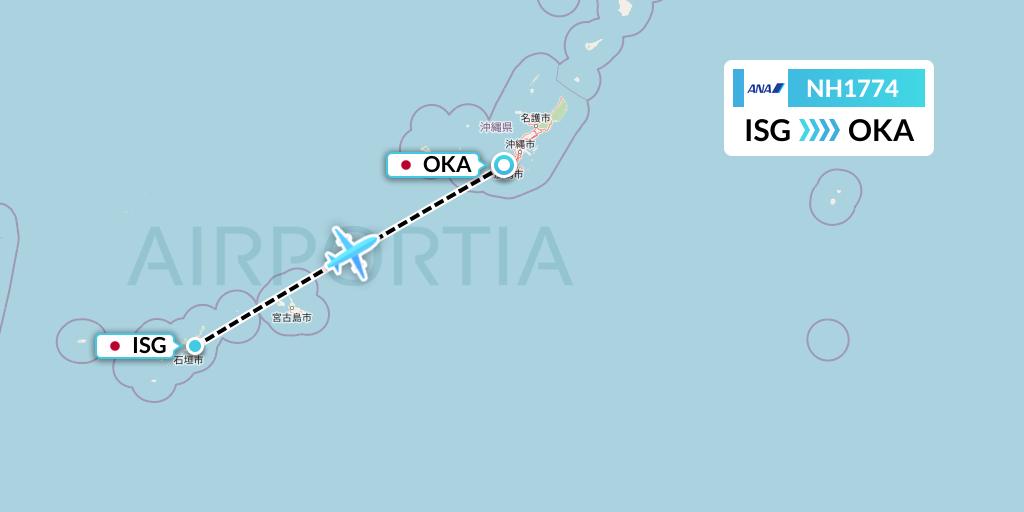 NH1774 All Nippon Airways Flight Map: Ishigaki to Naha