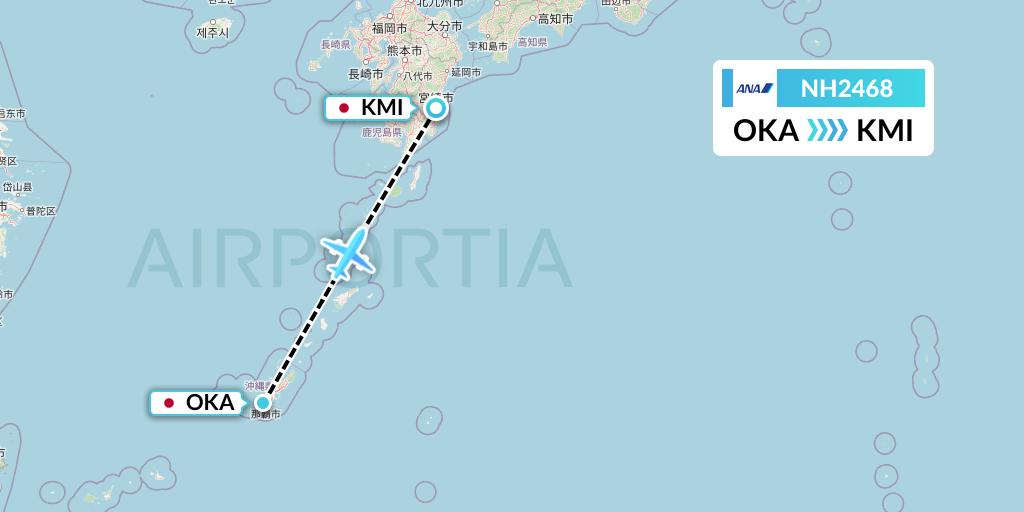 NH2468 All Nippon Airways Flight Map: Naha to Miyazaki