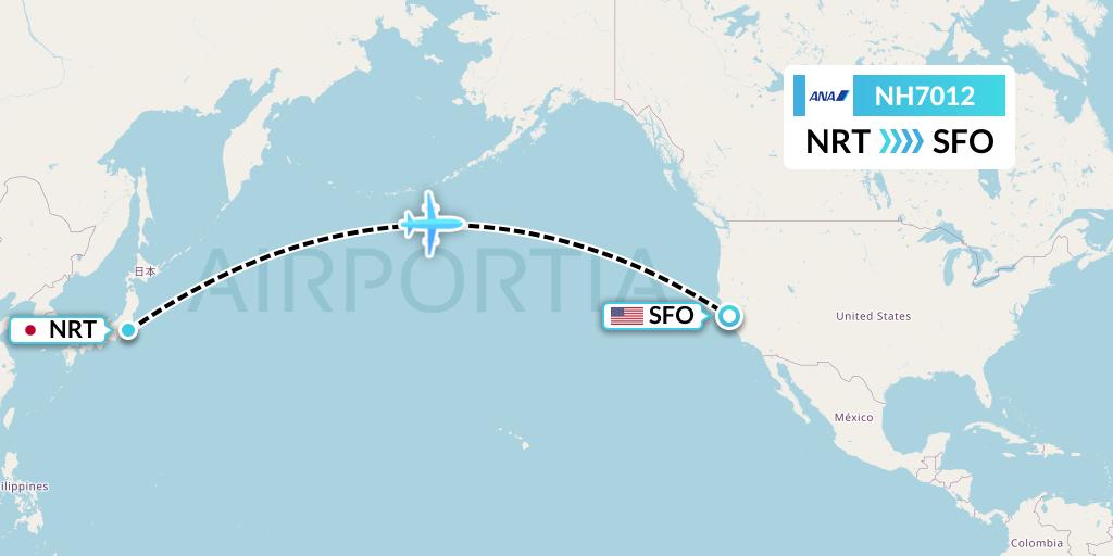 NH7012 All Nippon Airways Flight Map: Tokyo to San Francisco