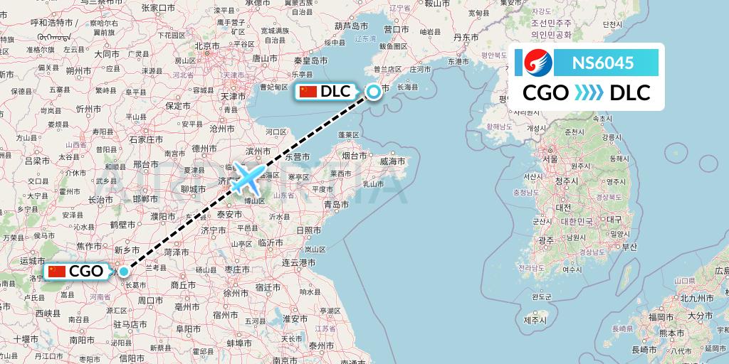 NS6045 Hebei Airlines Flight Map: Zhengzhou to Dalian