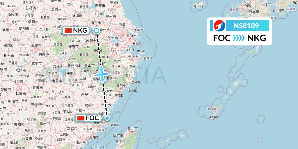 NS8189 Hebei Airlines Flight Map: Fuzhou to Nanjing