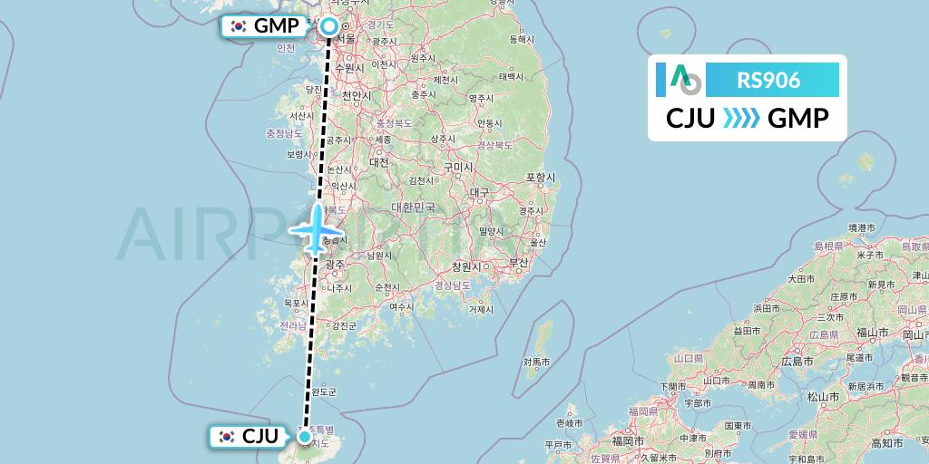 RS906 Air Seoul Flight Map: Jeju to Seoul