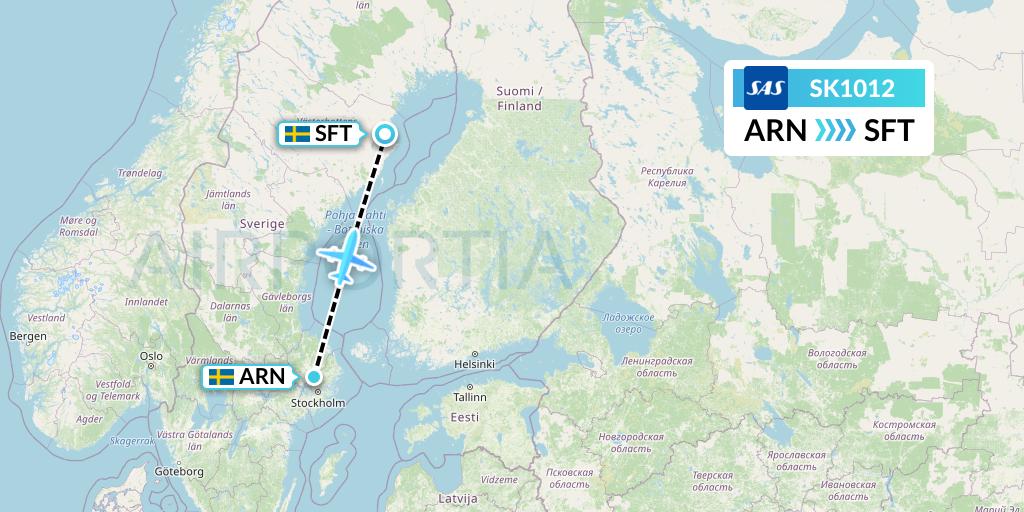 SK1012 SAS Flight Map: Stockholm to Skelleftea