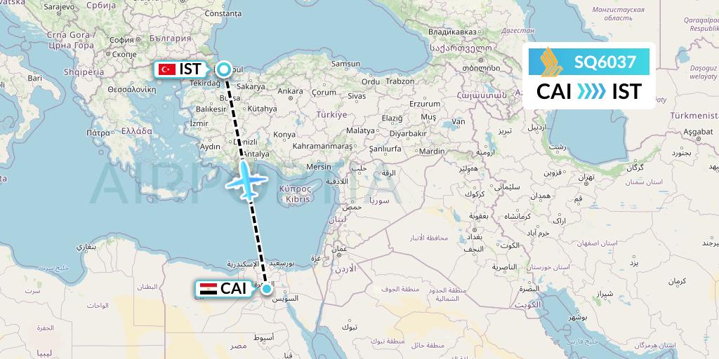 SQ6037 Singapore Airlines Flight Map: Cairo to Istanbul