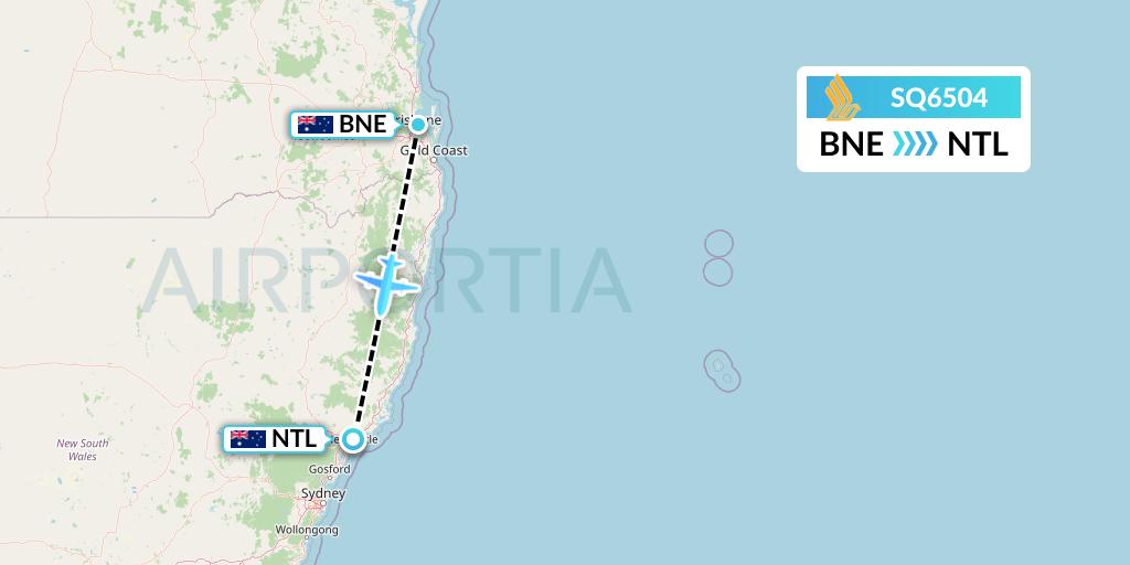 SQ6504 Singapore Airlines Flight Map: Brisbane to Newcastle