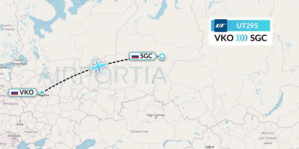 UT295 UTair Flight Map: Moscow to Surgut