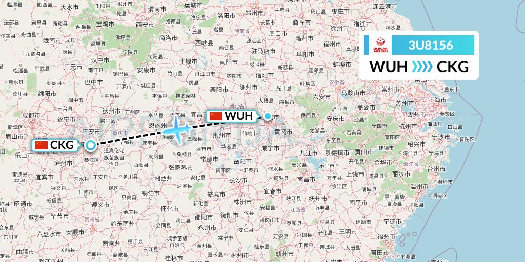 3U8156 Sichuan Airlines Flight Map: Wuhan to Chongqing