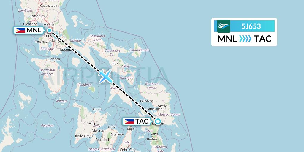 5J653 CEBU Pacific Air Flight Map: Manila to Tacloban