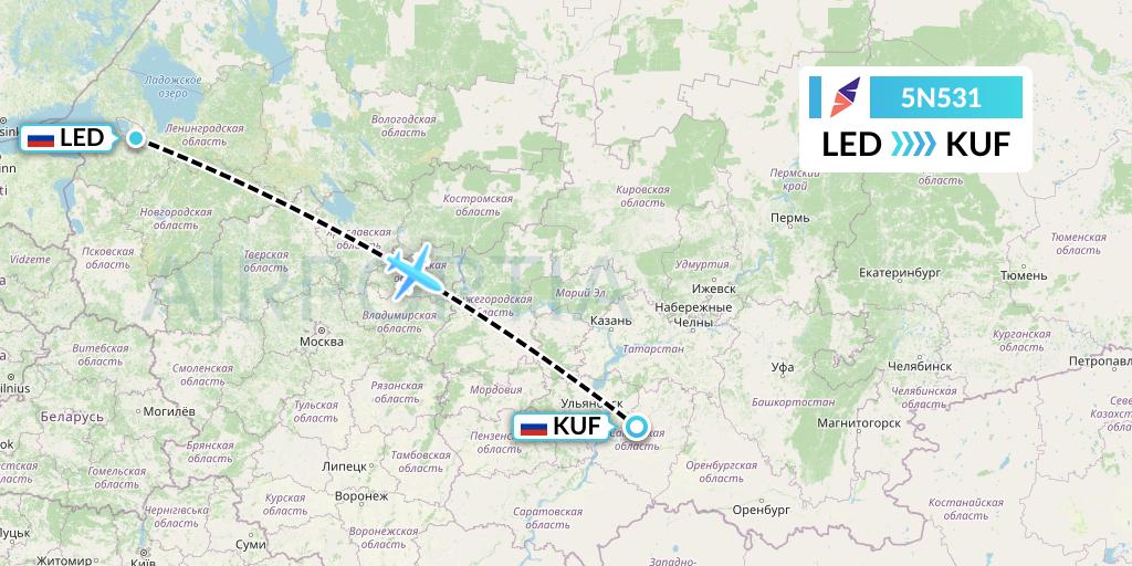 5N531 Nordavia Flight Map: St. Petersburg to Samara