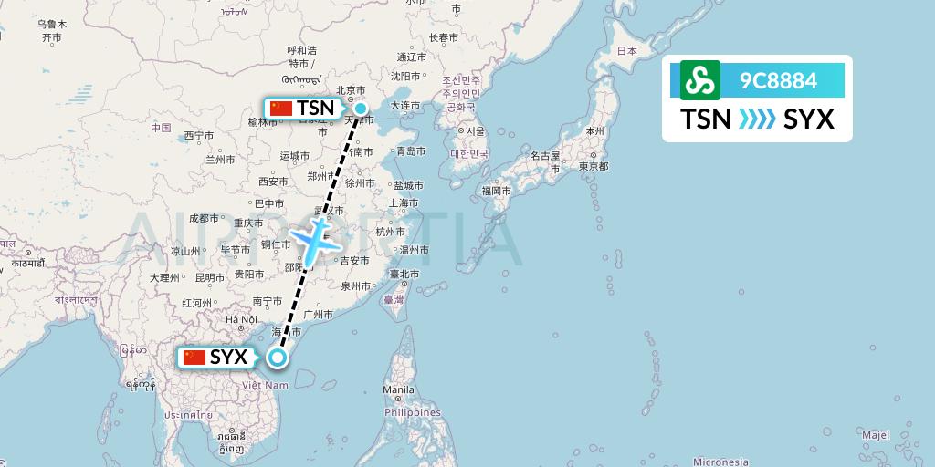 9C8884 Spring Airlines Flight Map: Tianjin to Sanya