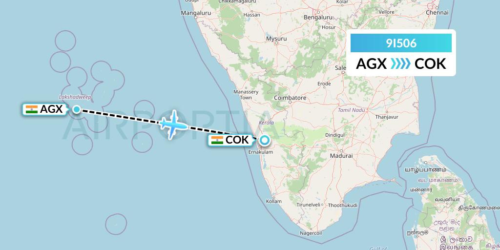 9I506 Air India Regional Flight Map: India to Cochin