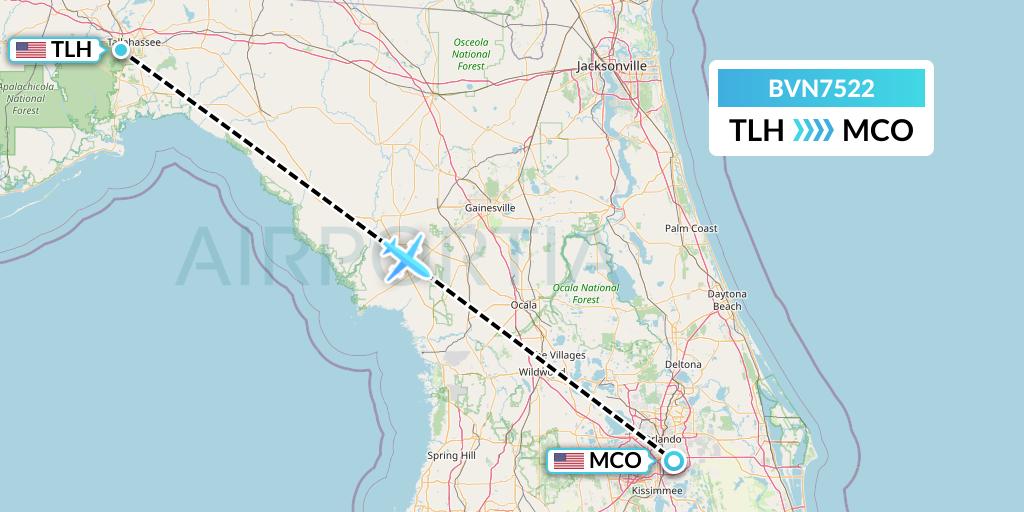 BVN7522 Baron Aviation Services Flight Map: Tallahassee to Orlando